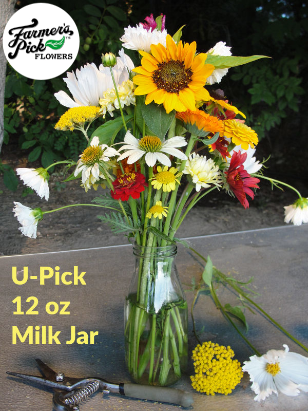 U-Pick Flowers 12 oz milk jar